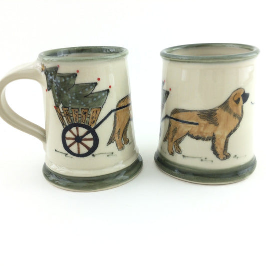 Holiday Mug with Leo Carting a Christmas Tree