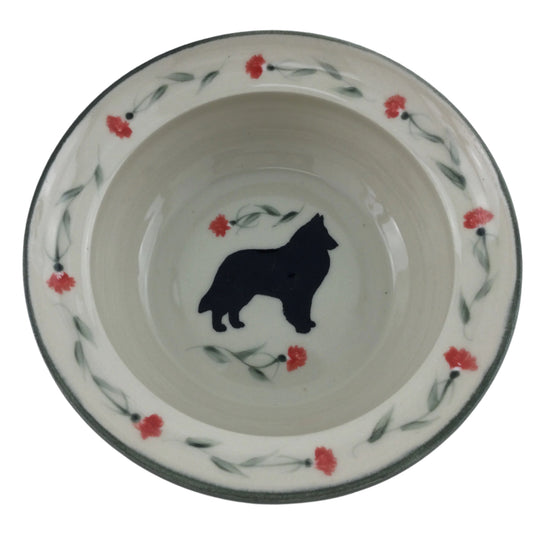 Medium Serving Bowl with Belgian Shepherd and Carnation Design