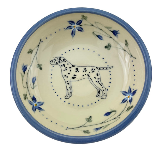 Small Serving Bowl with Dalmatian and Blue Flowers