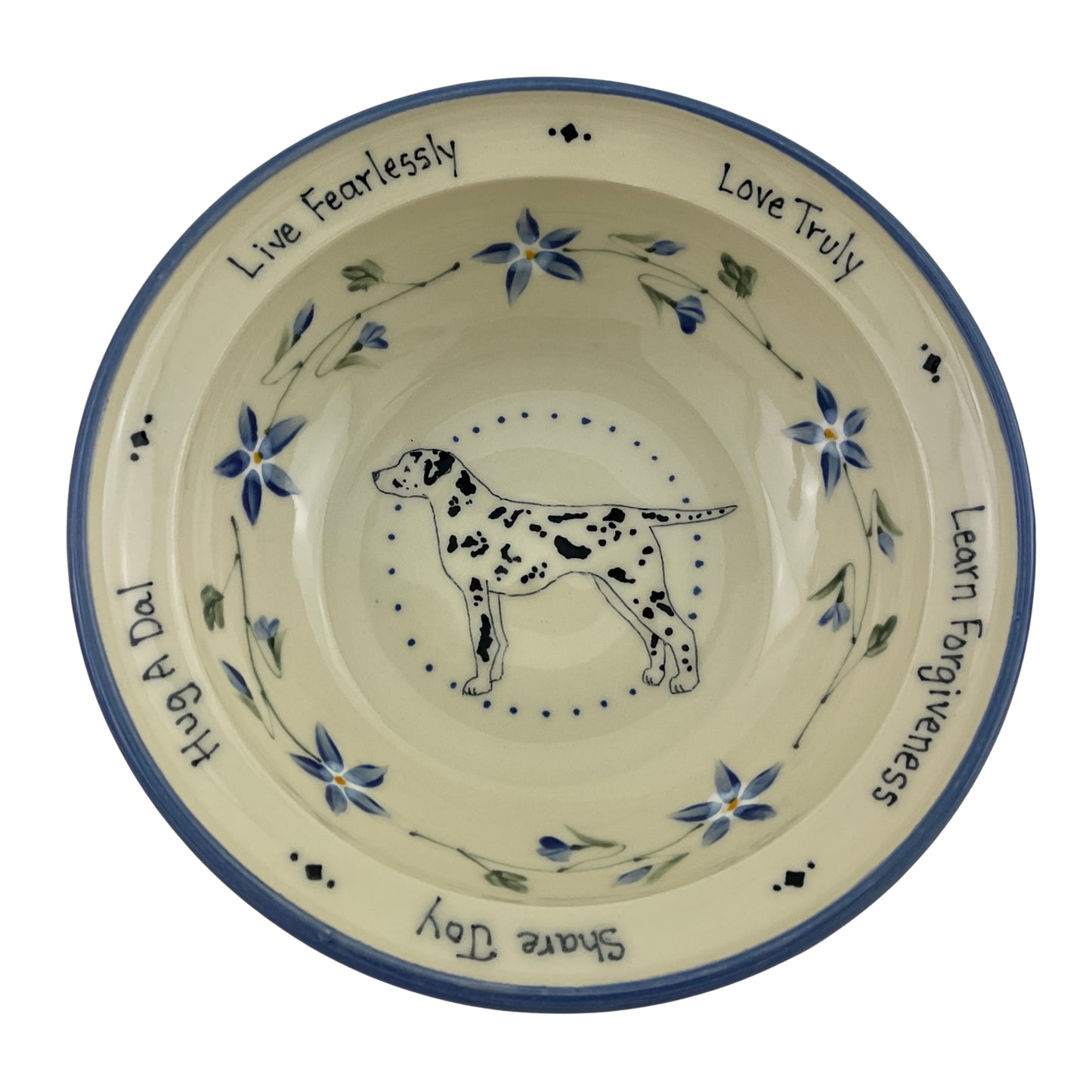 Small Serving Bowl with Columbine Flowers and Dalmatian
