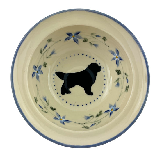 Small Serving Bowl with Newfoundland Dog and Blue Flowers