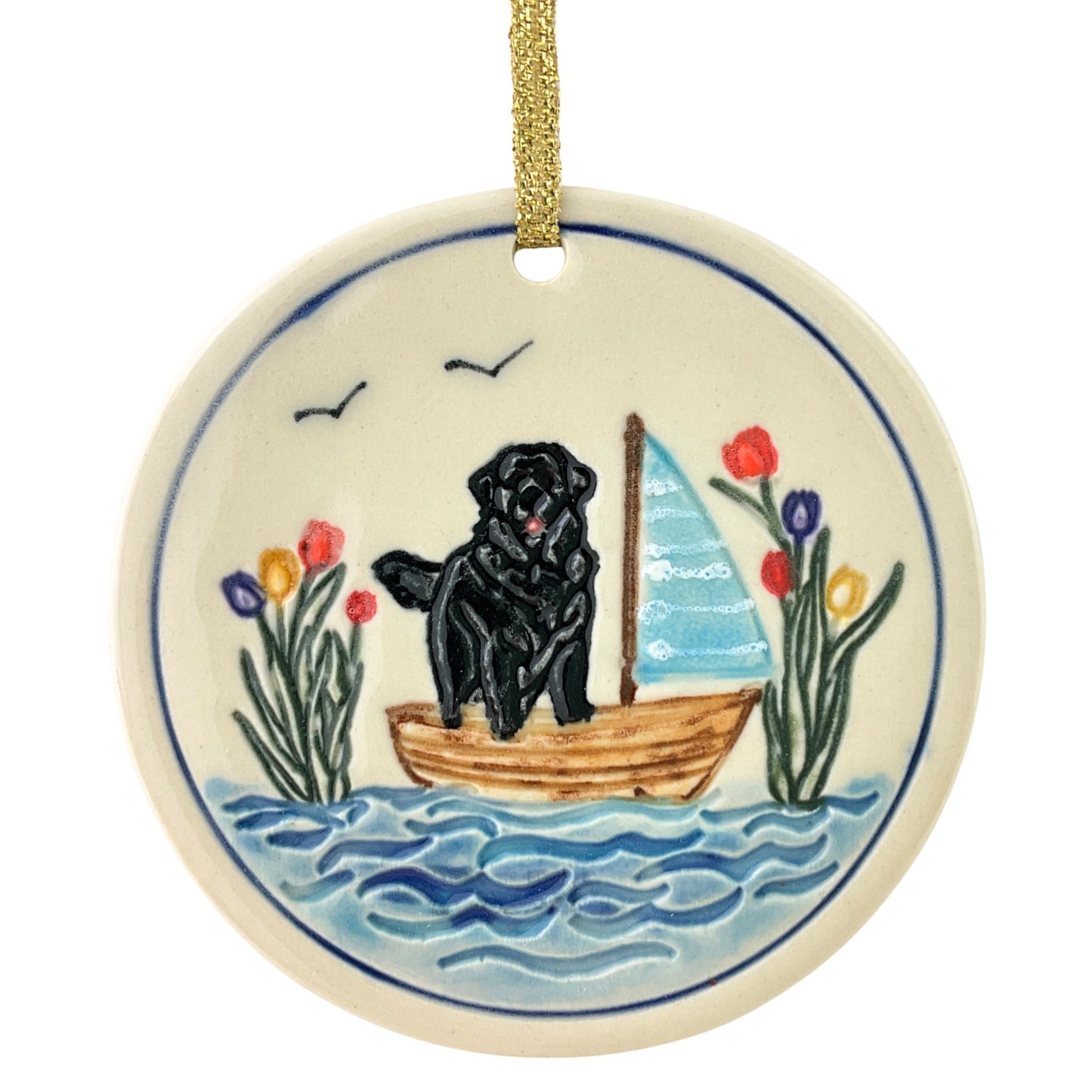 Spring Flower Newf in Boat Ornament