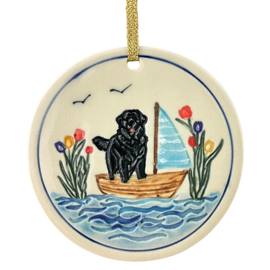 Spring Flower Newf in Boat Ornament