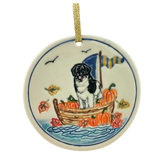 Fall Newf in Boat Ornament