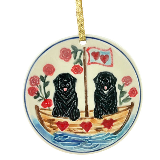 Valentine Newfs in Boat Ornament