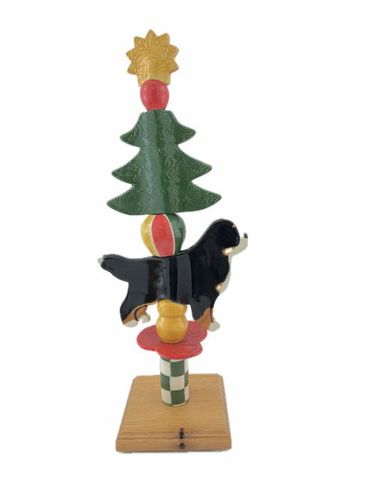 Christmas Tabletop Totem with Bernese Mountain Dog
