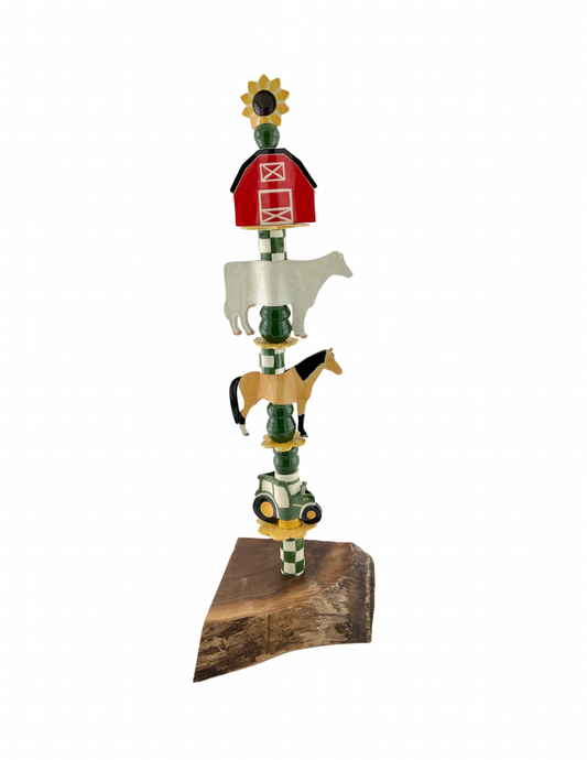 Farm Life Totem with Cow, Horse, Barn and Tractor