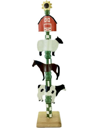 Farmyard Totem with Cow, Horse, Sheep and Barn