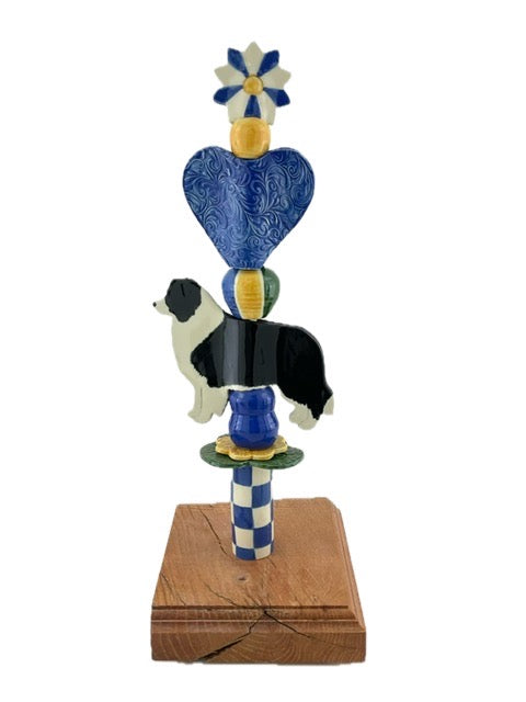 Border Collie Totem with Blue Heart