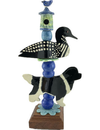 Tabletop Totem with Newfoundland Dog and Loon